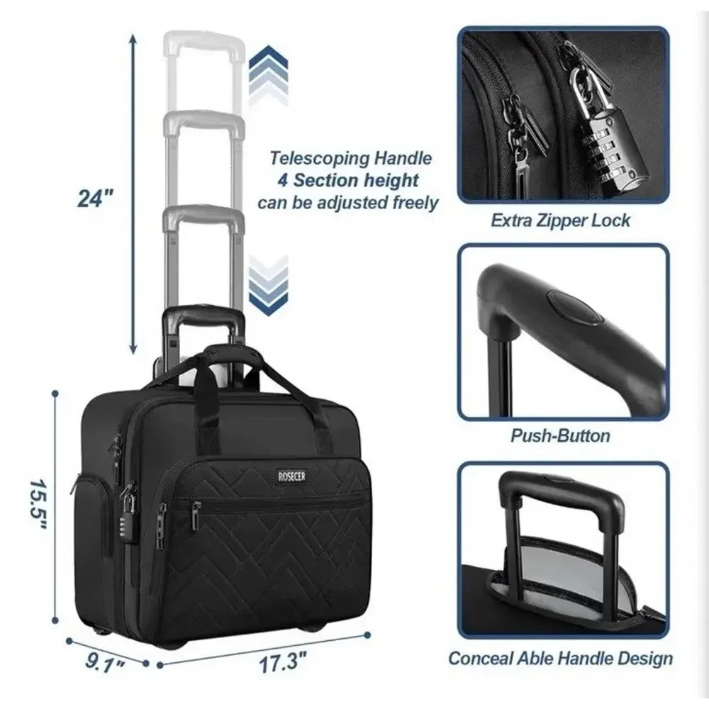 ROSECER Rolling Laptop Bag, 17.3 Inch Premium Laptop Briefcase with‎ Wheels New